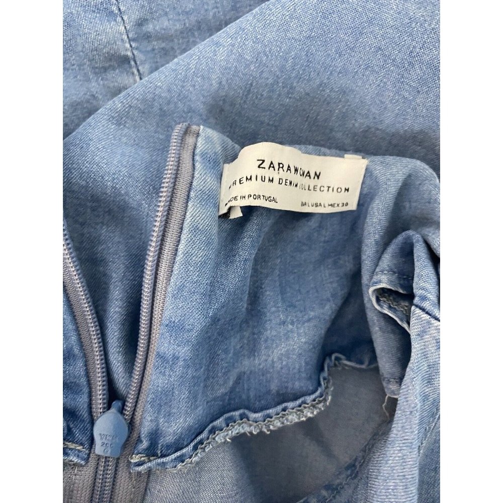 Zara Woman Blue Sheath Dress Women Size L Bell Sleeve Premuin Denim Collection - Picture 3 of 4